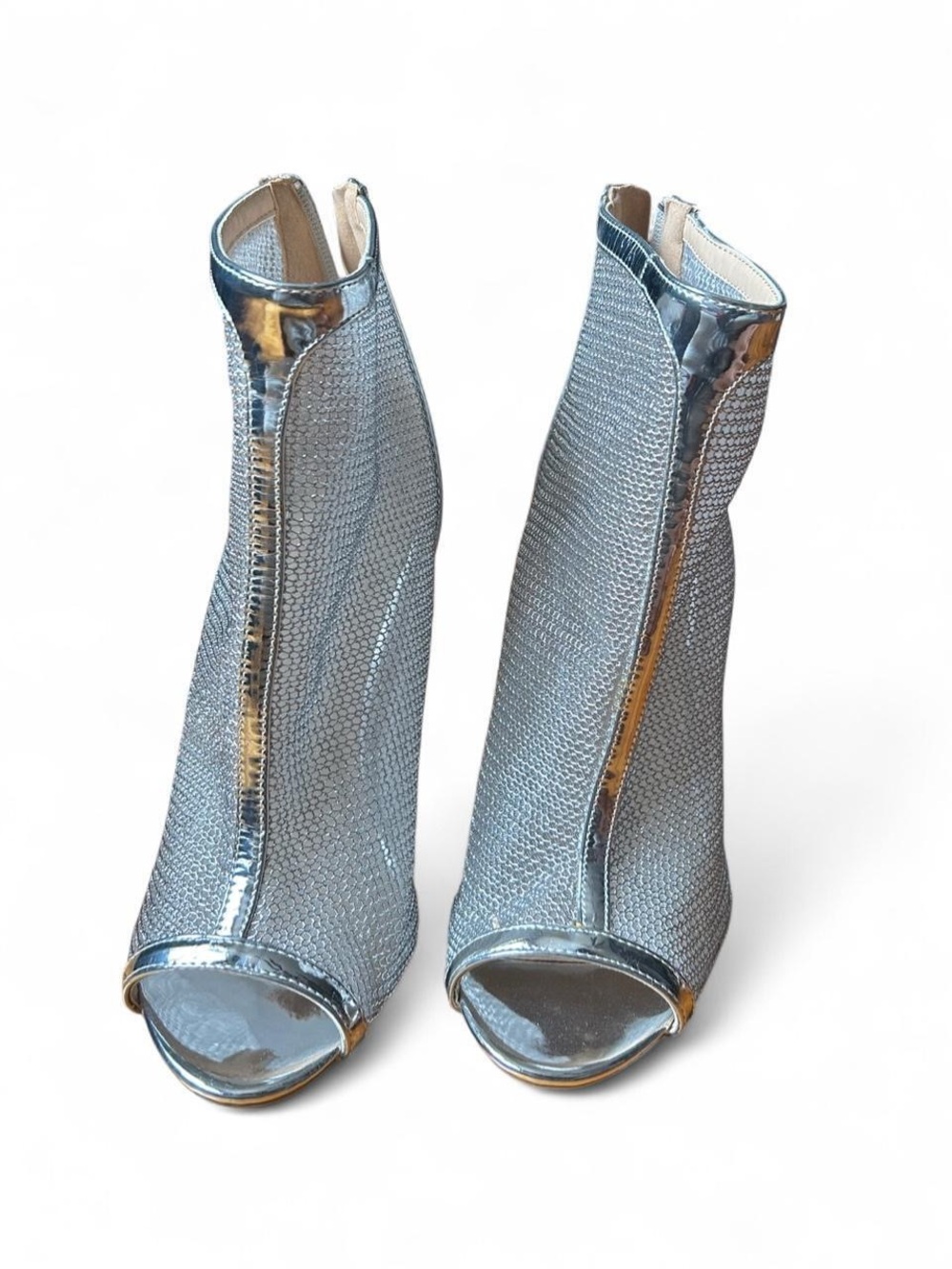 Qupid Silver Glitter Peep Toe Ankle Bootie Heels Women’s Size 7 Y2K Party Disco - Picture 6 of 6